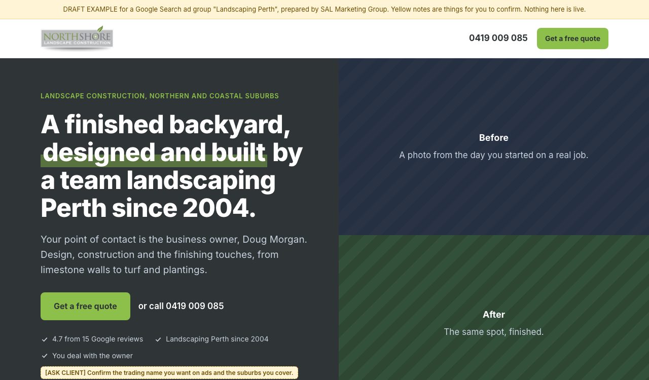 Preview of the Landscaping Perth landing page